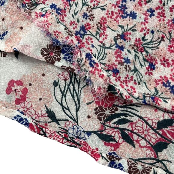 French Connection Top Womens 2 White Pink Multi Floral Chiffon Raw Edge Tank - Picture 5 of 13